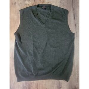 Brooks Brothers Mens XL 100% Extra Fine Merino Wool V Neck Green Vest